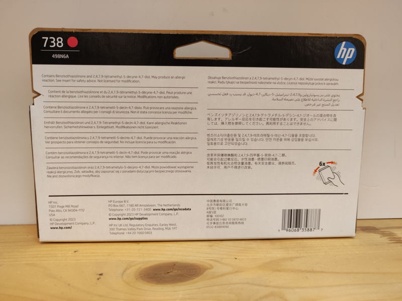 498N6A, HP 738 originální inkoustová náplň Magenta 130ml
